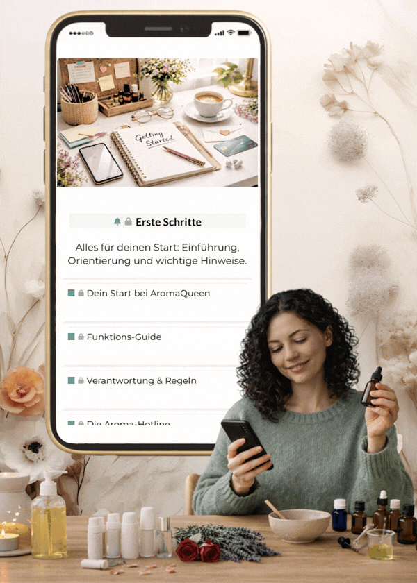 AromaQueen slider der zeigt was unsere Aromatherapie-App zu bieten hat
