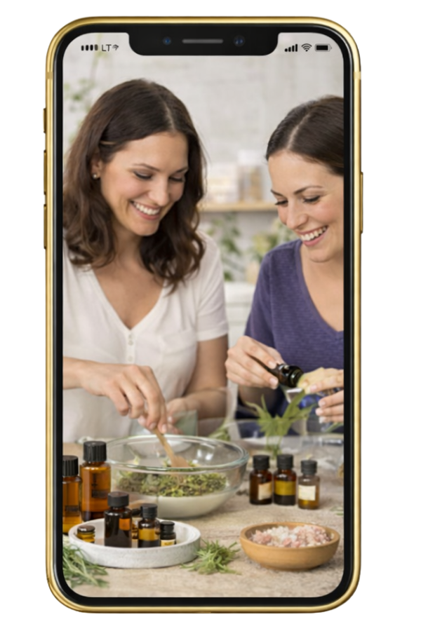 Zwei Frauen wendet ein Rezept mit ätherischen Ölen zur Entspannung an